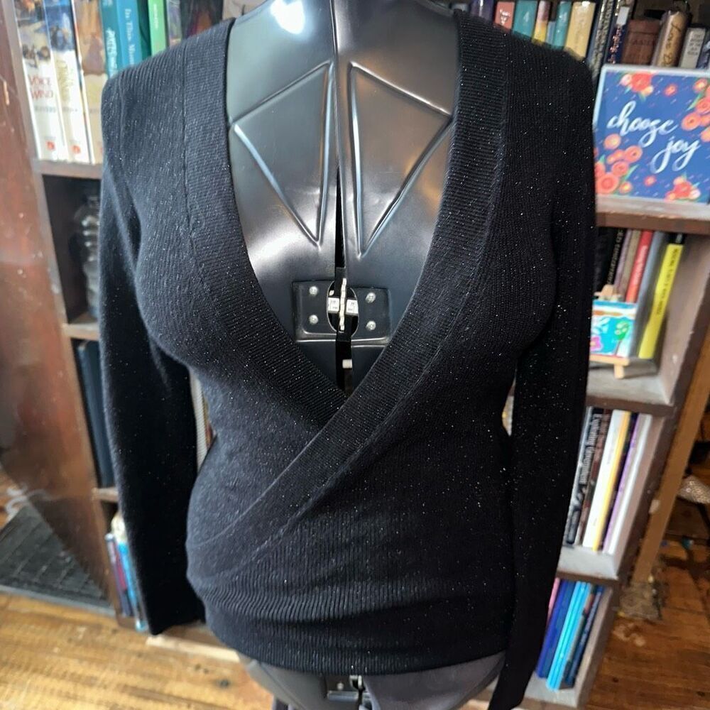 White House Black Market black faux crossover S cardigan